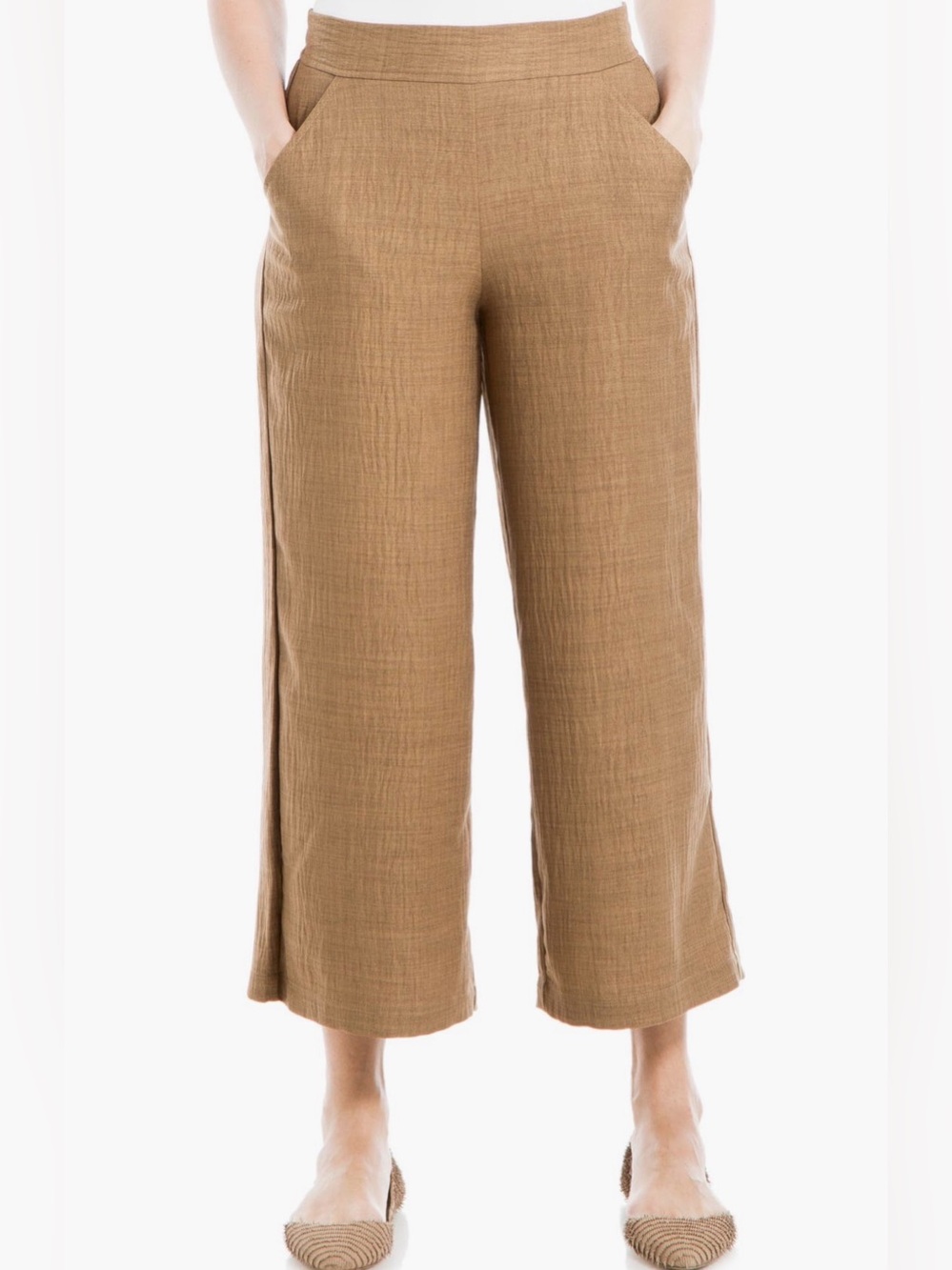 Max Studio Brown Textured Wide Leg Pull On Crop Pants Size XS Linen